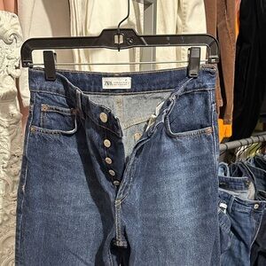 Zara Dark Blue Button-Fly Jeans